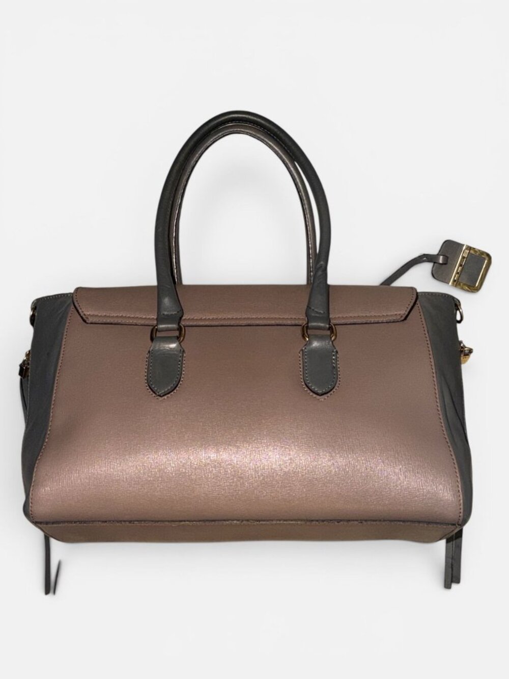 INNUE Flap Satchel Mauve Grey Colorblock Saffiano Leather 3-Way Bag Italy Made - Picture 5 of 13